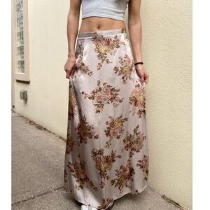 Vintage floral A-line neutral long maxi skirt antique roses